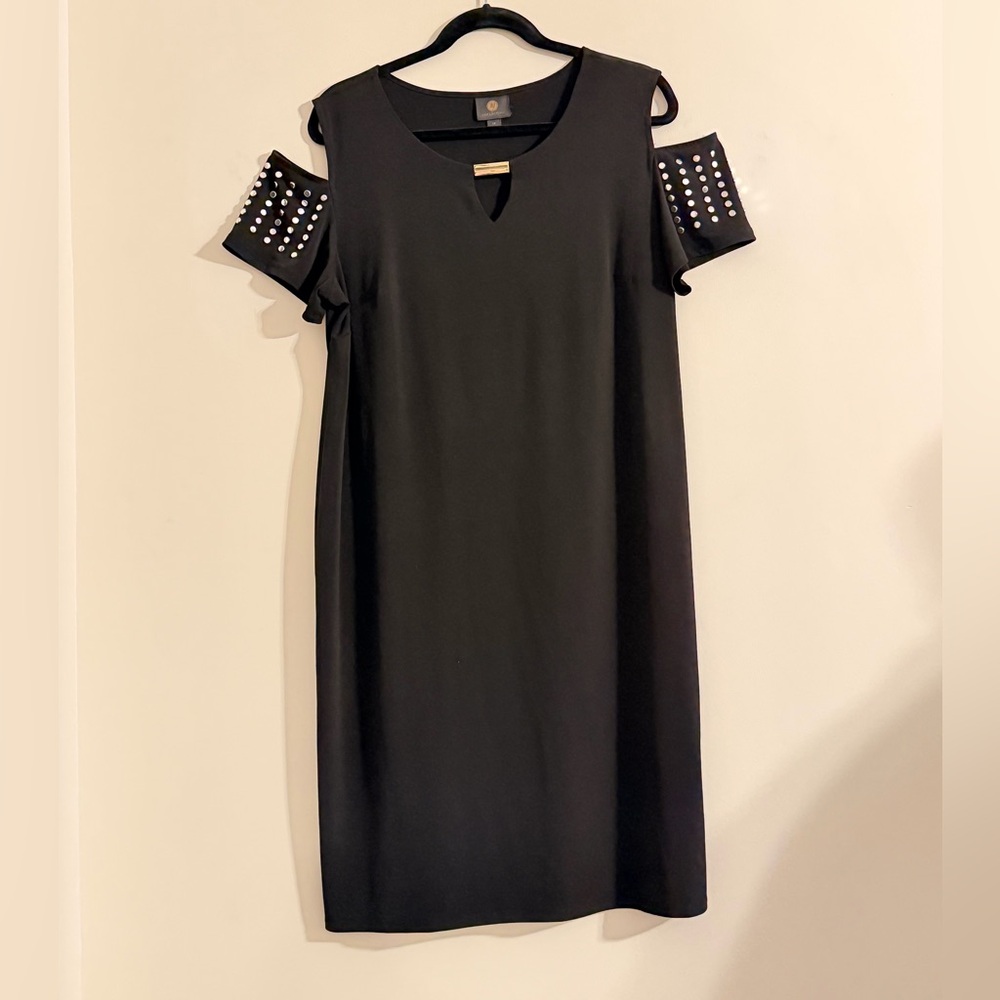 JM Collection Black Mini Dress Cold Shoulder Silver Rivets Accents Size 1X